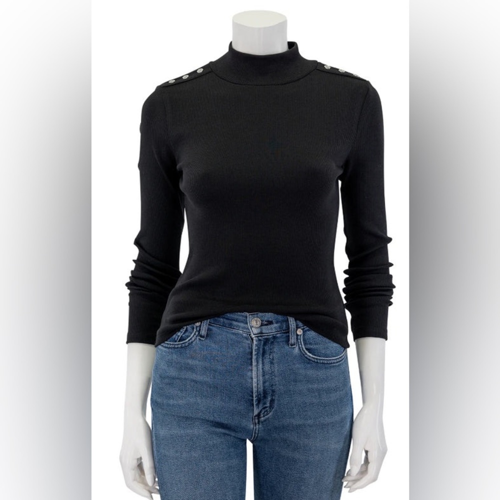 Veronica Bread Black Mock Neck Top with buttons